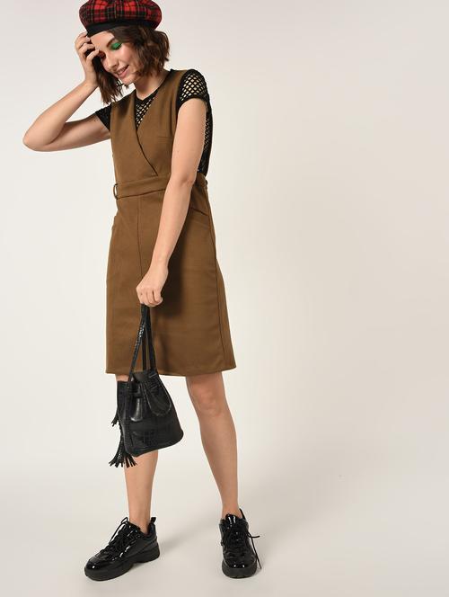 overlap neck pinafore dress - 15801703 - Very Small Image - 1
