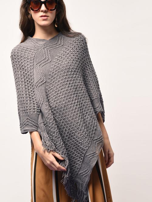fringed edge knitted poncho - 15801705 - Very Small Image - 1