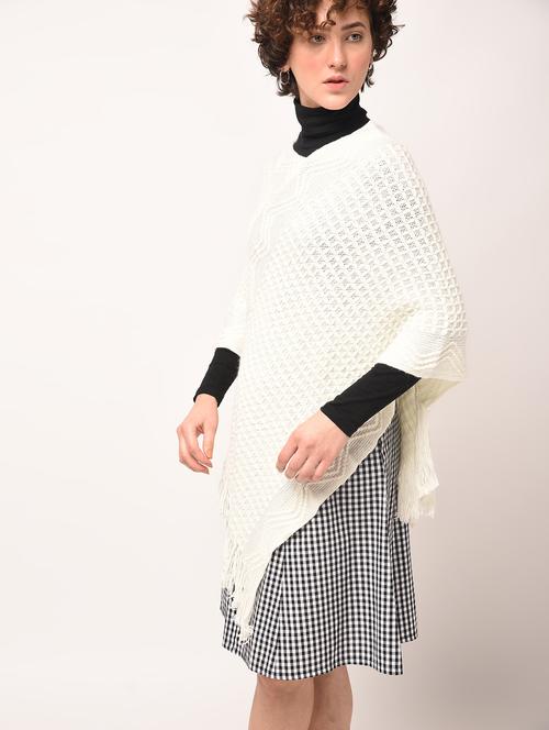 fringed hem knitted poncho - 15801706 - Very Small Image - 1