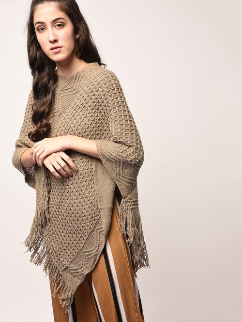 fringed edge knitted poncho - 15801707 - Very Small Image - 1