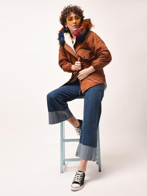 faux fur hooded drawstring waist jacket - 15801718 - Very Small Image - 1