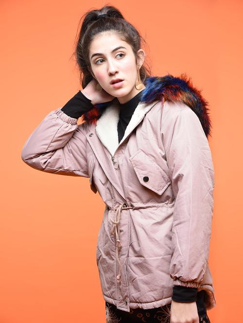 faux fur hooded drawstring waist jacket - 15801720 - Very Small Image - 1