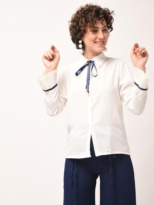 tie up detail pleated cuff shirt - 15801866 - Very Small Image - 1