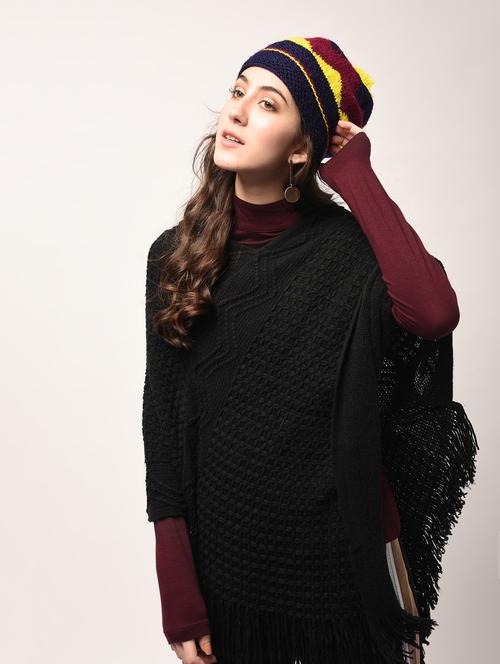fringed hem knitted poncho - 15801893 - Very Small Image - 1