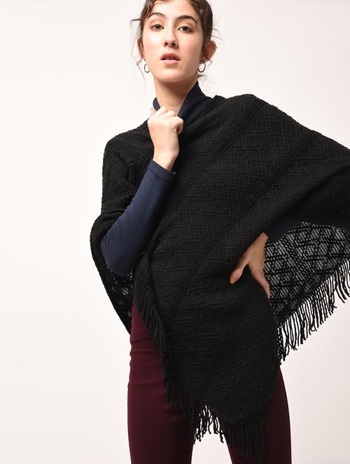 fringed edge knitted poncho - 15801897 - Very Small Image - 1