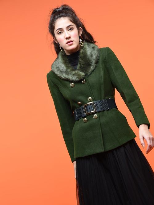 double breasted faux fur pea coat - 15801920 - Very Small Image - 1