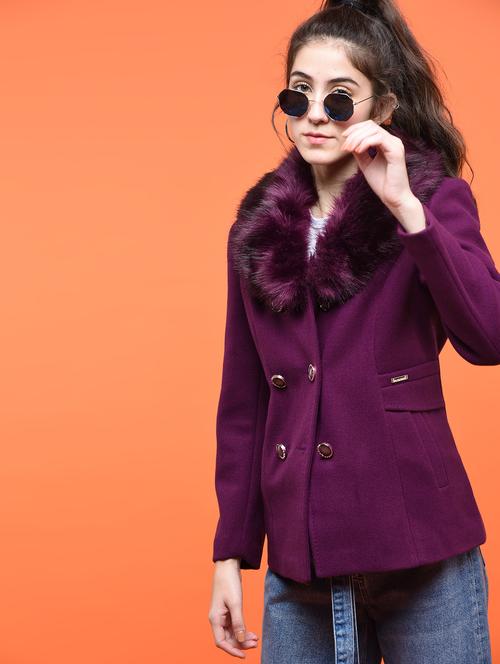 double breasted faux fur pea coat - 15801921 - Very Small Image - 1