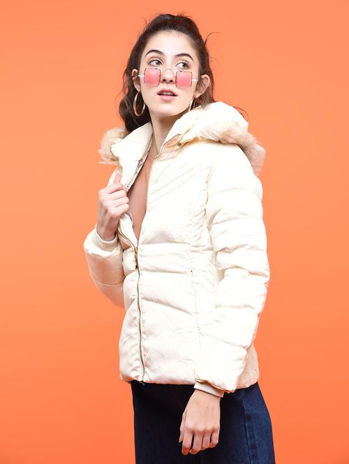 faux fur hooded quilted jacket - 15801939 - Very Small Image - 1
