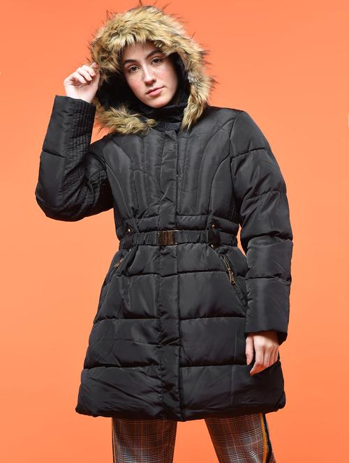 faux fur belt detail parka jacket - 15801941 - Very Small Image - 1