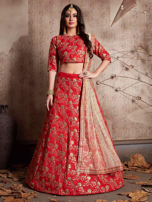 Embroidered flared lehenga - 15802084 - Very Small Image - 1