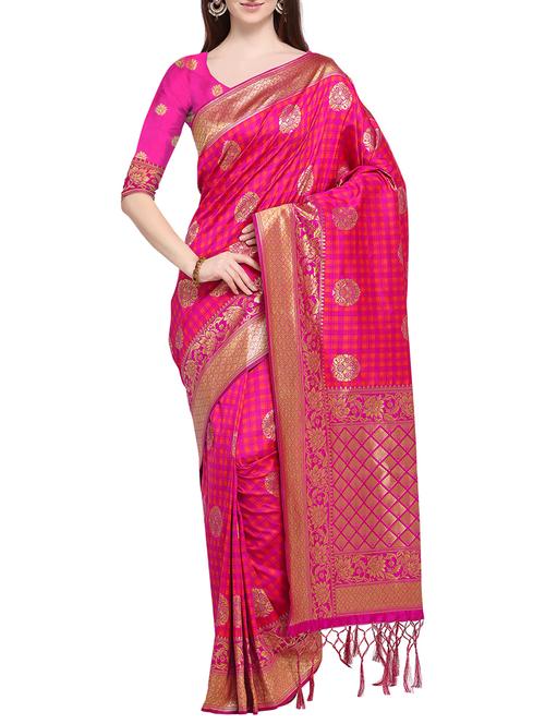 ethnic motif banarasi silk saree with blouse - 15802153 - Very Small Image - 1
