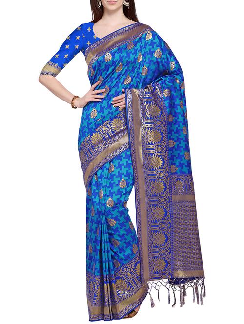 ethnic motif banarasi silk saree with blouse - 15802157 - Very Small Image - 1