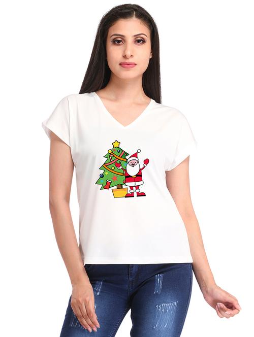 santa print v-neck tee - 15802214 - Very Small Image - 1