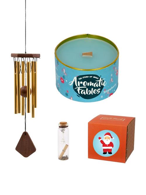 christmas gift pack with wind chain & strawberry scented tin candle with christmas message bottle & gift box for gifting - 15802254 - Very Small Image - 1