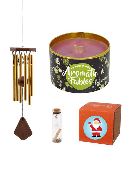 christmas gift pack with wind chain & temple mogra scented tin candle with christmas message bottle & gift box for gifting - 15802260 - Very Small Image - 1