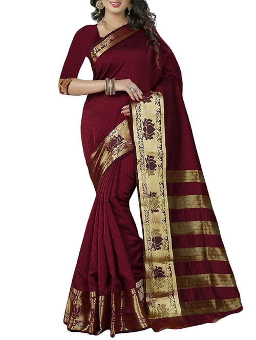 lotus motif zari weave saree with unstiched blouse with blouse - 15802349 - Very Small Image - 1