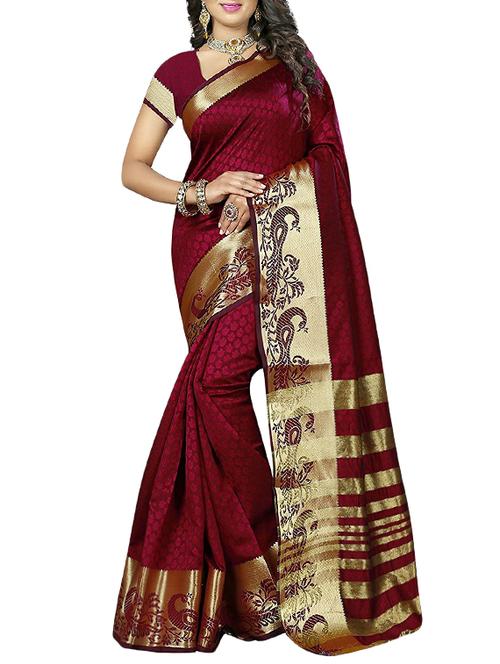 women's geometric maroon colored saree with blouse - 15802352 - Very Small Image - 1