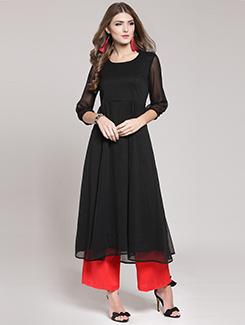 solid flared kurta with palazzo set - 15802769 - Very Small Image - 1