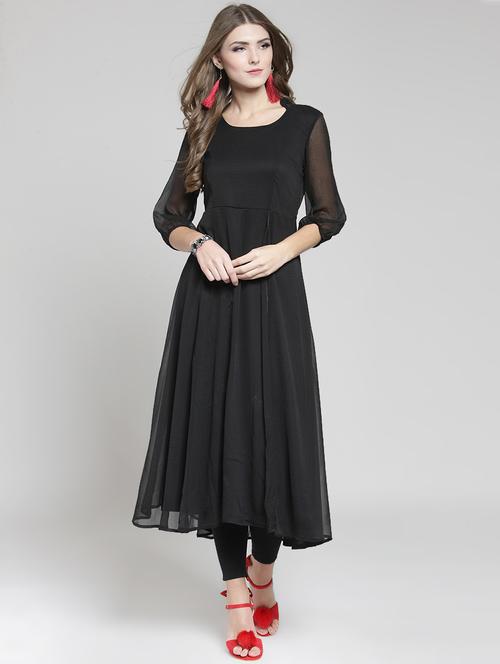 solid flared kurta churidaar set - 15802773 - Very Small Image - 1