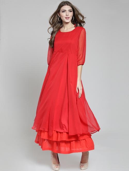 solid flared kurta skirt set - 15802778 - Very Small Image - 1