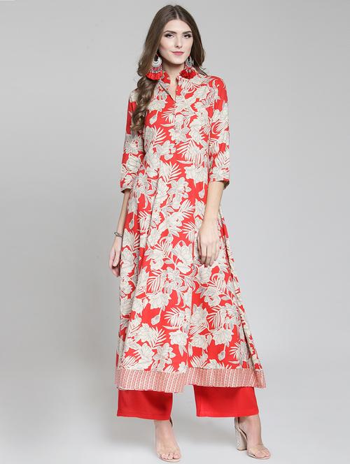 printed a-line kurta palazzo set - 15802781 - Very Small Image - 1