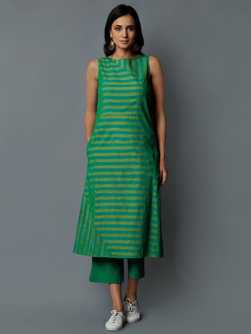 striped green straight kurta - 15803075 - Very Small Image - 1