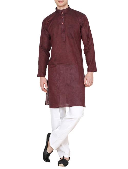 maroon cotton long kurta - 15803131 - Very Small Image - 1