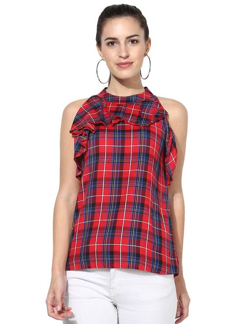 ruffled checkered mock neck top - 15803457 - Very Small Image - 1