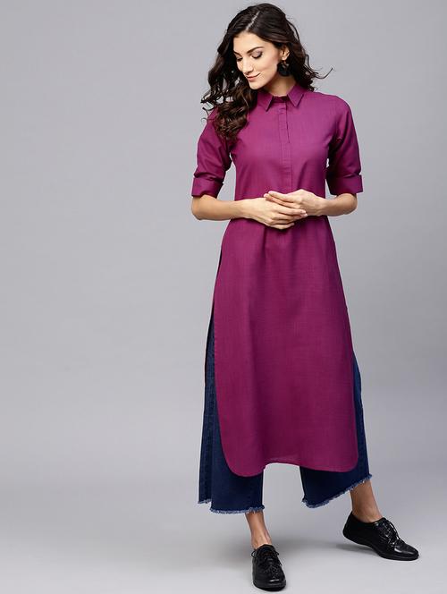 solid straight kurta - 15803469 - Very Small Image - 1