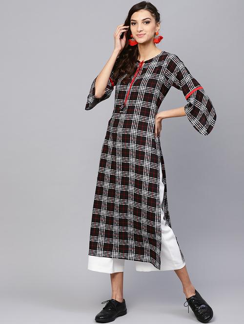 checkered printed straight kurta - 15803482 - Very Small Image - 1