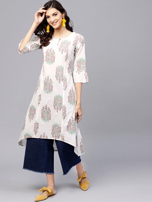 floral printed high-low kurta - 15803493 - Very Small Image - 1