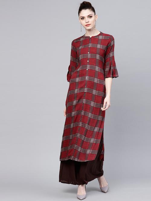 checkered printed straight kurta - 15803506 - Very Small Image - 1