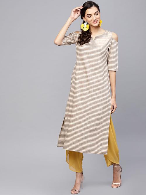 cold shoulder striped straight kurta - 15803508 - Very Small Image - 1