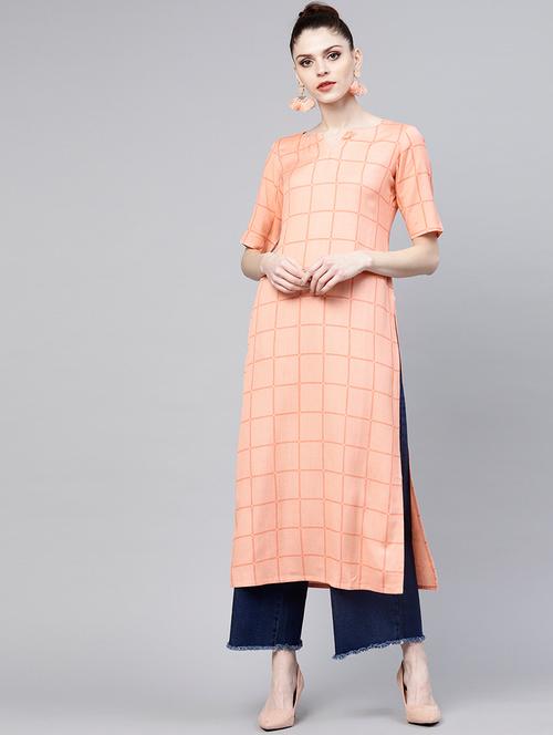 checkered printed straight kurta - 15803510 - Very Small Image - 1