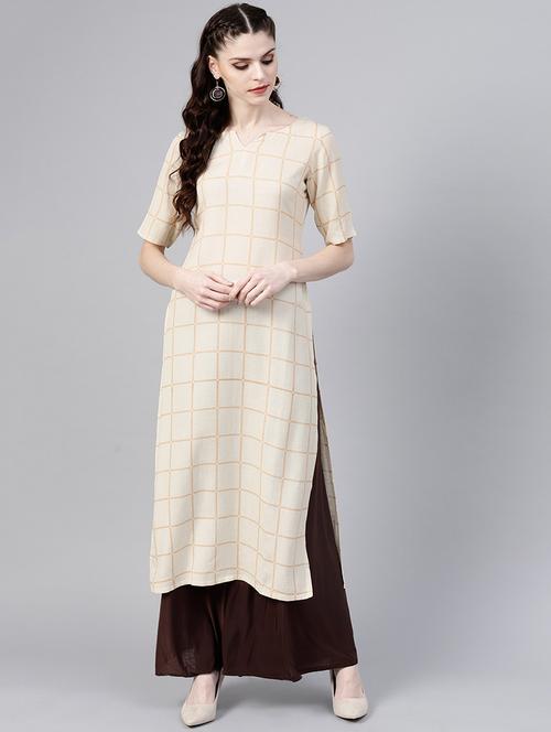checkered printed straight kurta - 15803512 - Very Small Image - 1