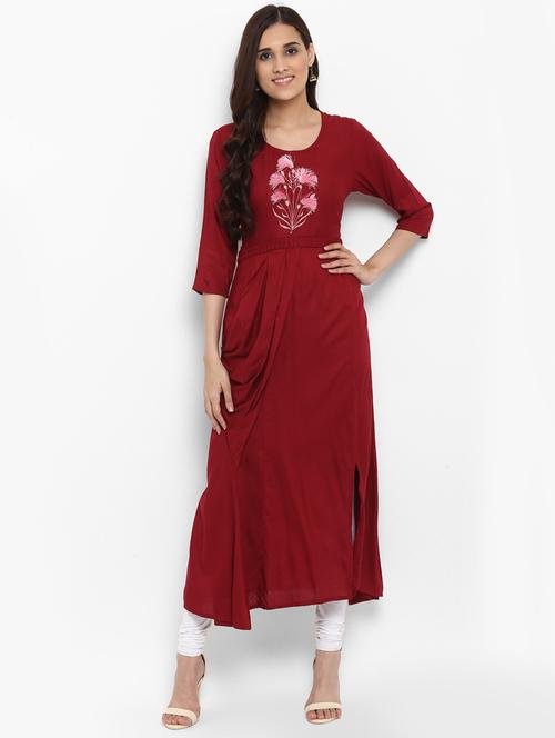 cowl embroidered kurta with tassles - 15803641 - Very Small Image - 1