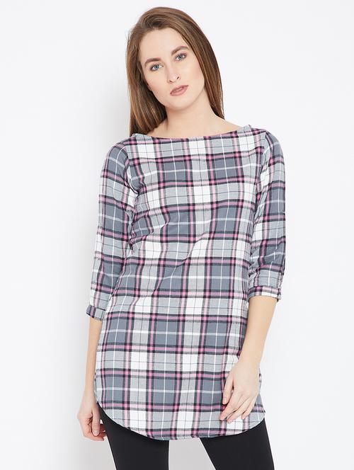 checkered straight kurti - 15803759 - Very Small Image - 1
