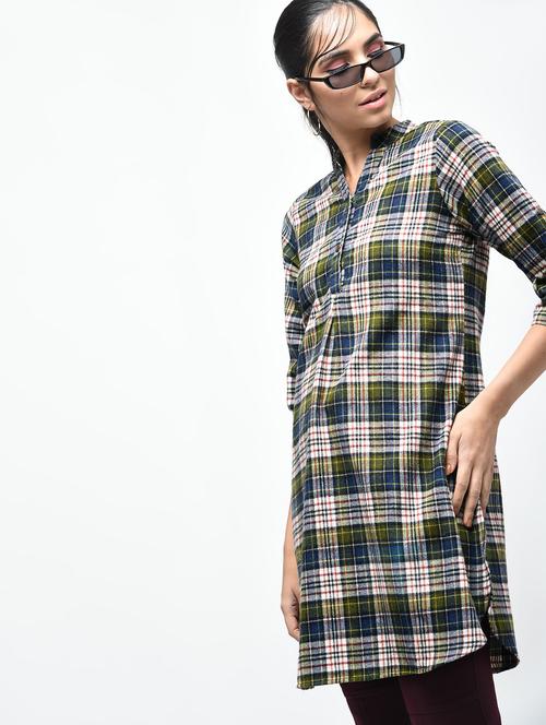checkered green a-line kurti - 15803764 - Very Small Image - 1