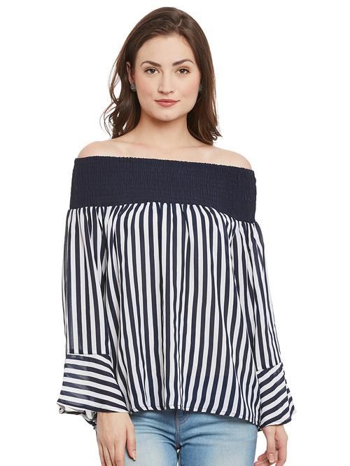 smocked off shoulder striped top - 15803791 - Very Small Image - 1