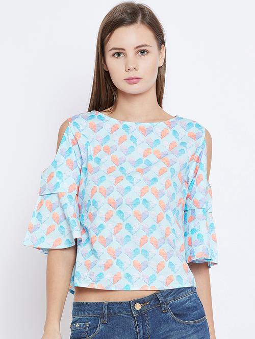 heart print cold shoulder top - 15803794 - Very Small Image - 1