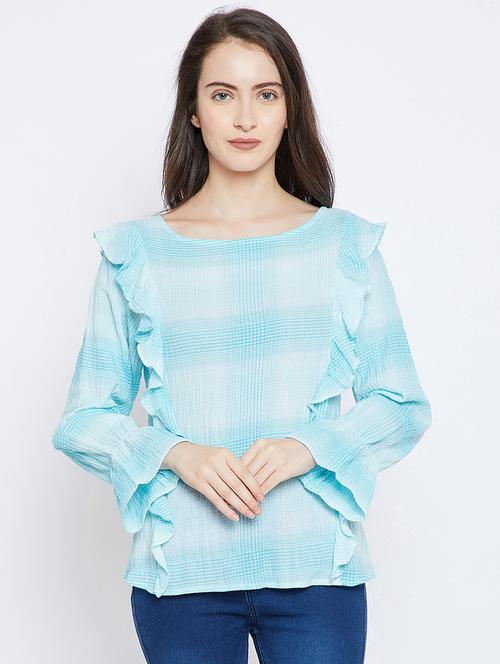 checkered ruffle trim top - 15803805 - Very Small Image - 1