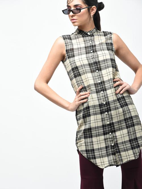 curved hem checkered shirt tunic - 15803853 - Very Small Image - 1