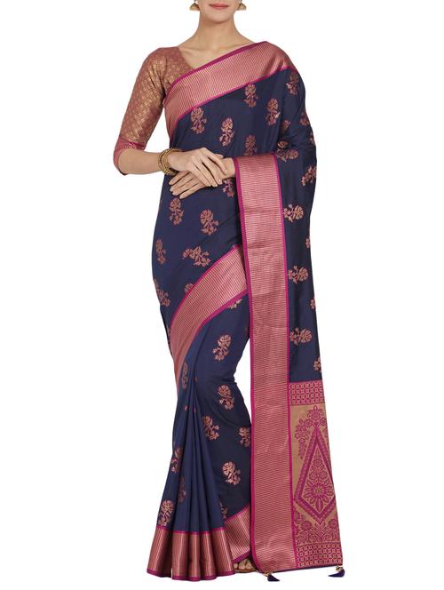 floral zari motifs kanjivaram saree with blouse - 15804327 - Very Small Image - 1