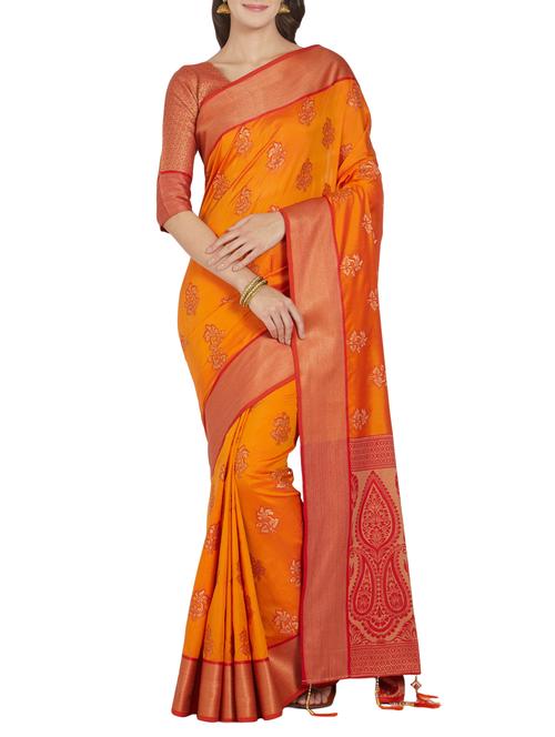 floral zari motifs kanjivaram saree with blouse - 15804329 - Very Small Image - 1