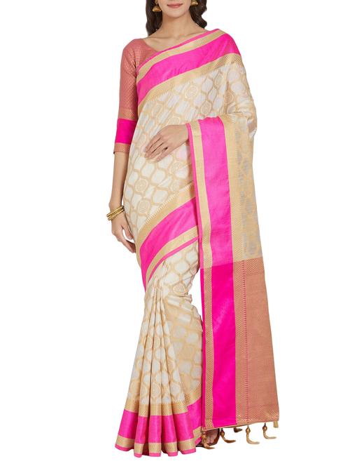 contrast zari border kanjivaram saree with blouse - 15804330 - Very Small Image - 1