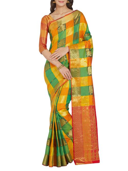 checkered zari motifs kanjivaram saree with blouse - 15804336 - Very Small Image - 1