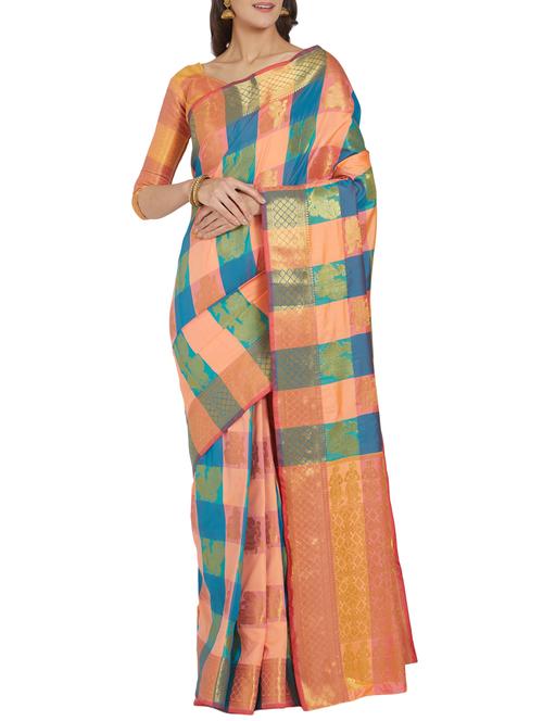checkered conversational motifs kanjivaram saree with blouse - 15804337 - Very Small Image - 1
