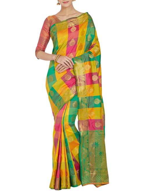 checkered conversational motifs woven saree with blouse - 15804341 - Very Small Image - 1
