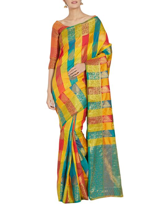 checkered zari motifs woven saree with blouse - 15804345 - Very Small Image - 1