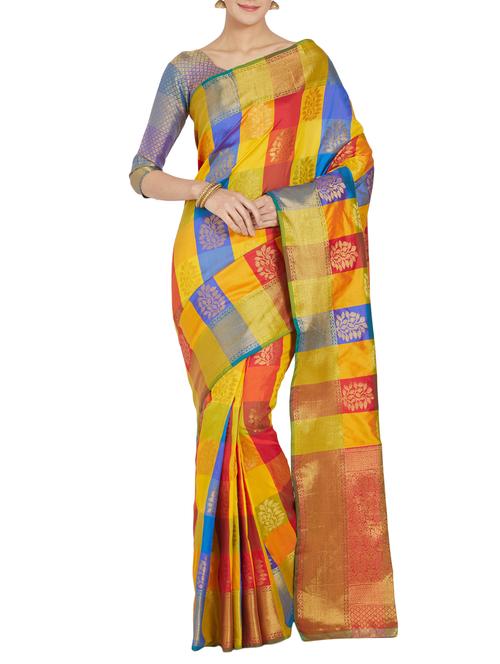 checkered zari motifs woven saree with blouse - 15804347 - Very Small Image - 1